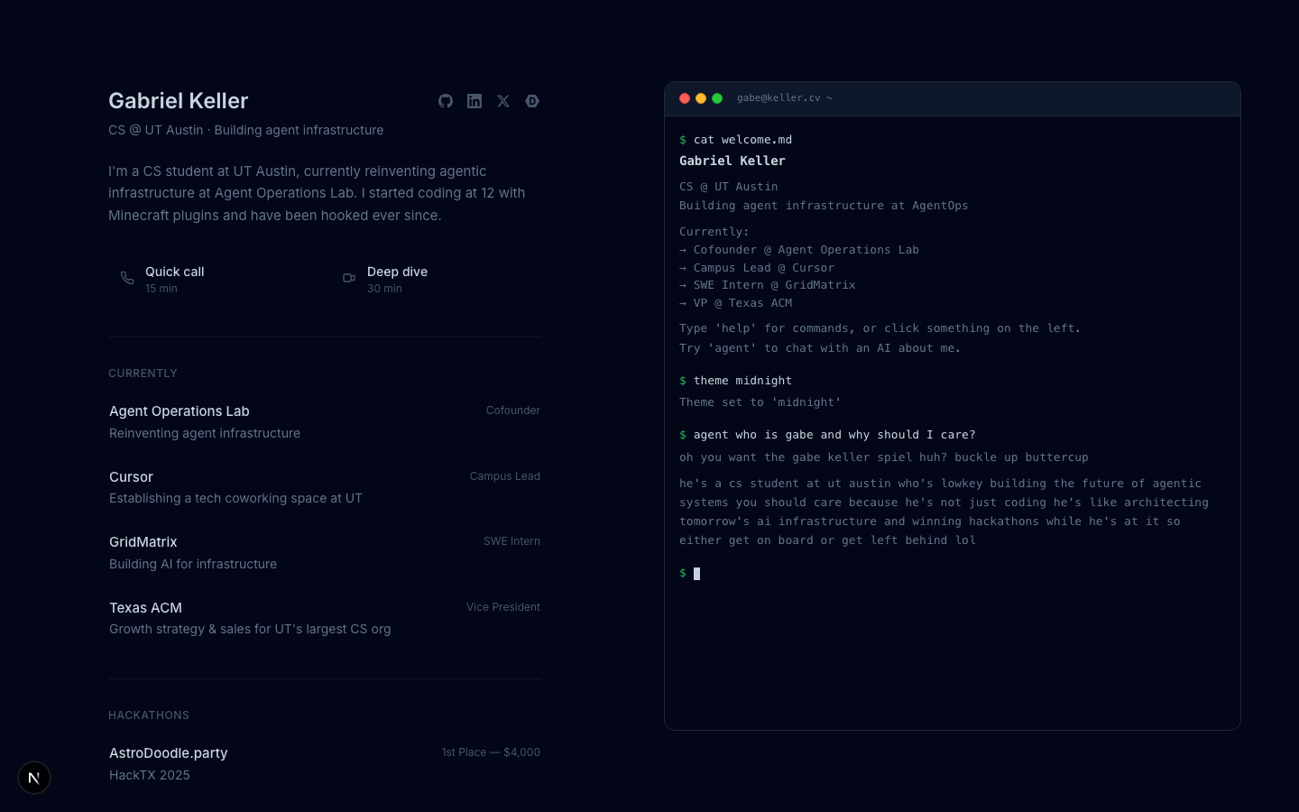 The agent responding to a question in midnight theme