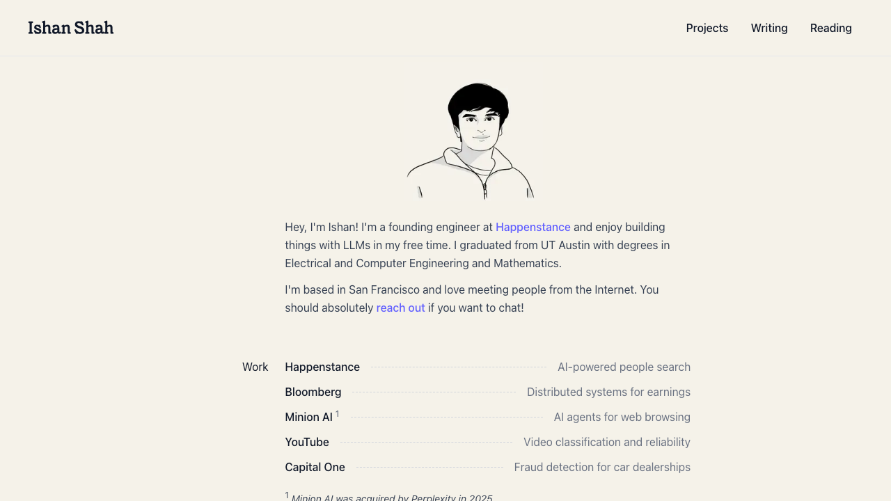 ishanshah.me - warm editorial style